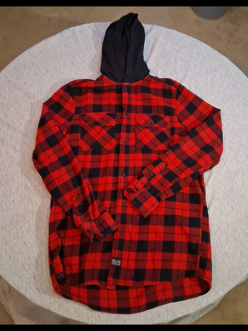 Boys  Red & Black Plaid Hooded Flannel Jacket L